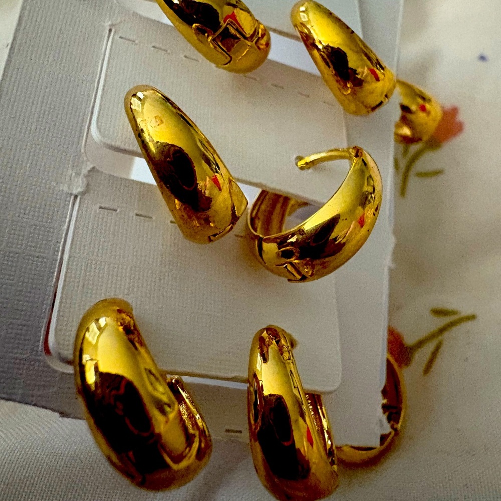 Titanium Gold Small Huggie Hoop Earrings women, girls - Picture 8 of 11